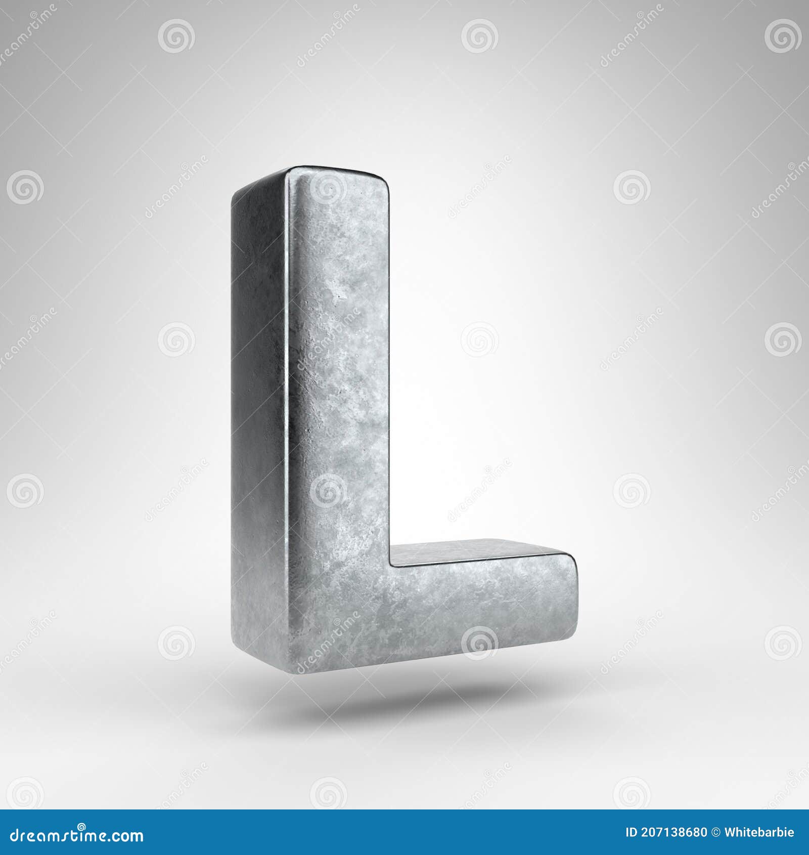 letter l uppercase on white background. gun metal 3d letter with rough metal texture.