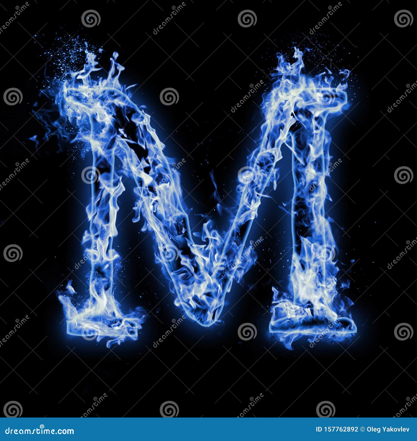 Letter M Blue Fire Flames On Black Stock Illustration Illustration Of Alphabet Fire