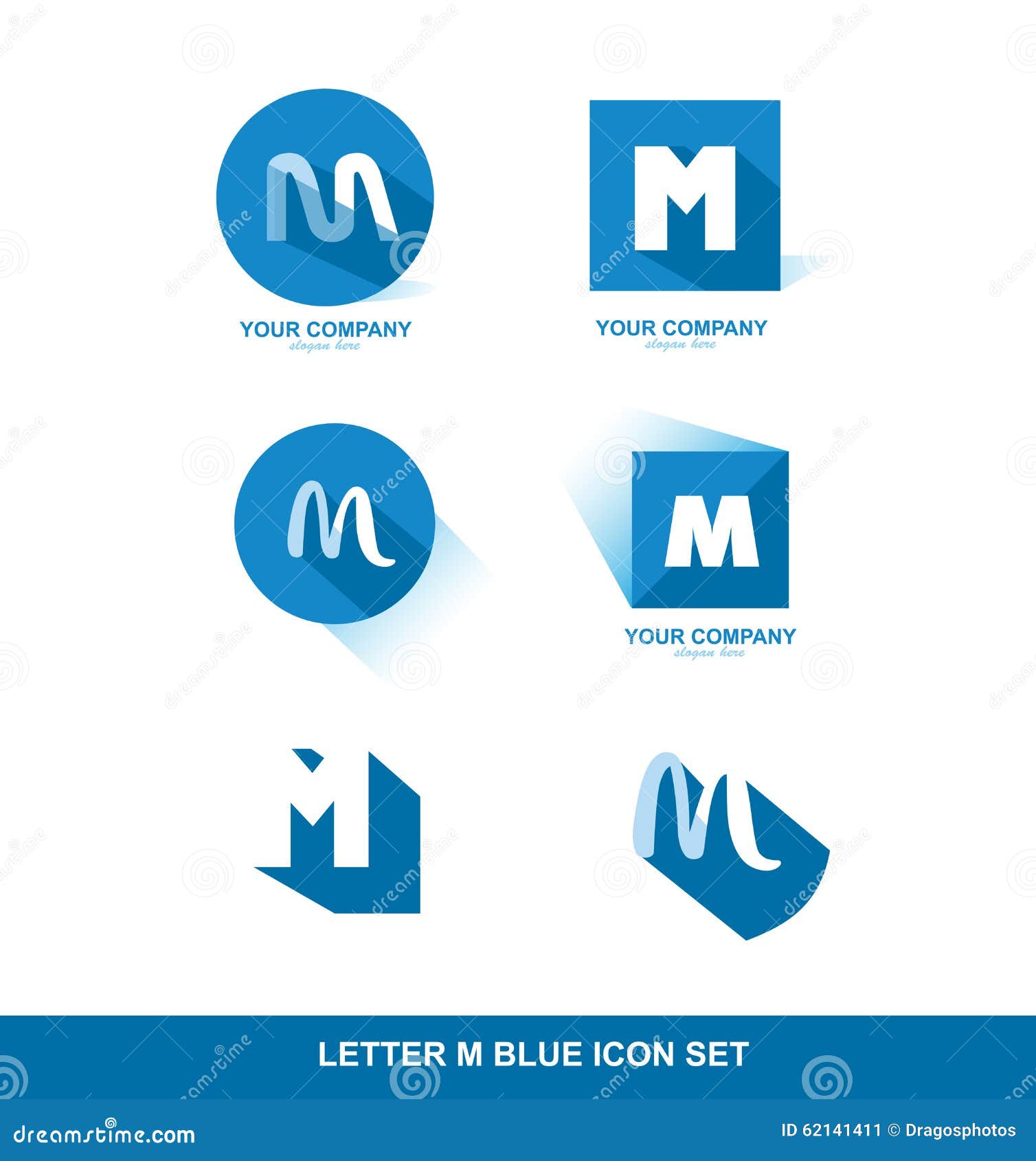 Letter M Logo Blue Icon Set Stock Vector Illustration of template
