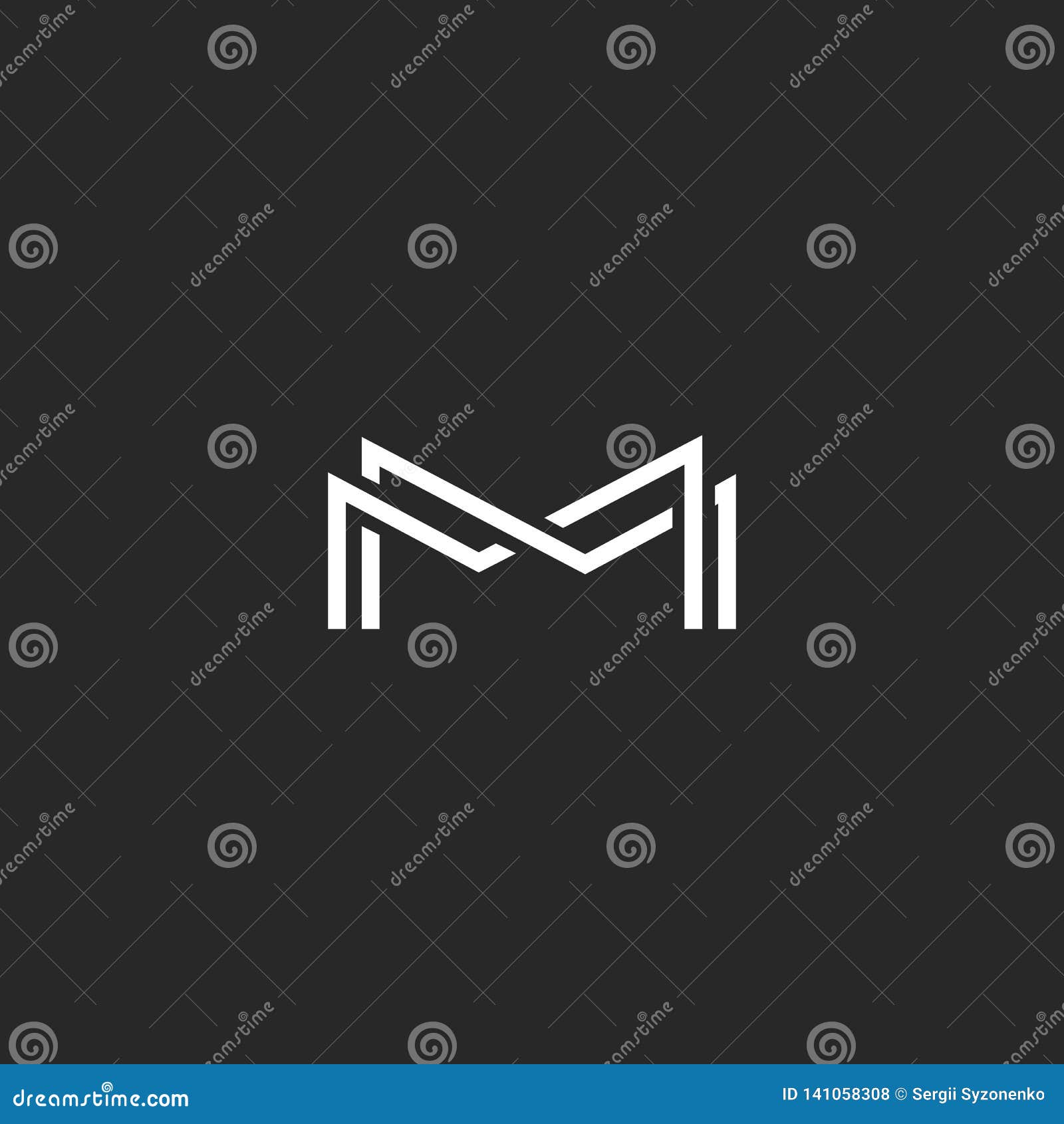 letter m monogram logo, overlapping thin line black and white  s, template wedding invitation emblem or business card