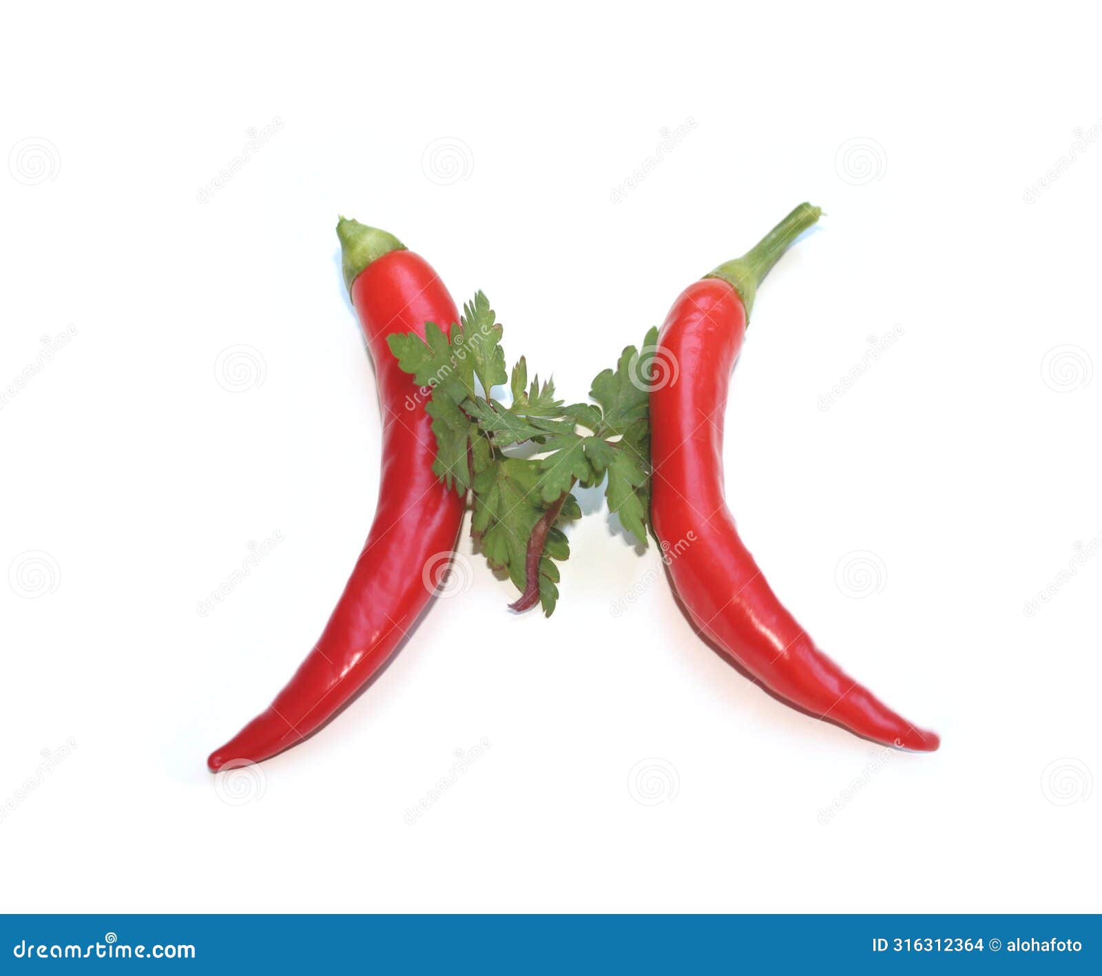 letter m from red chili pepper and green parsley, herbs letter for recipe