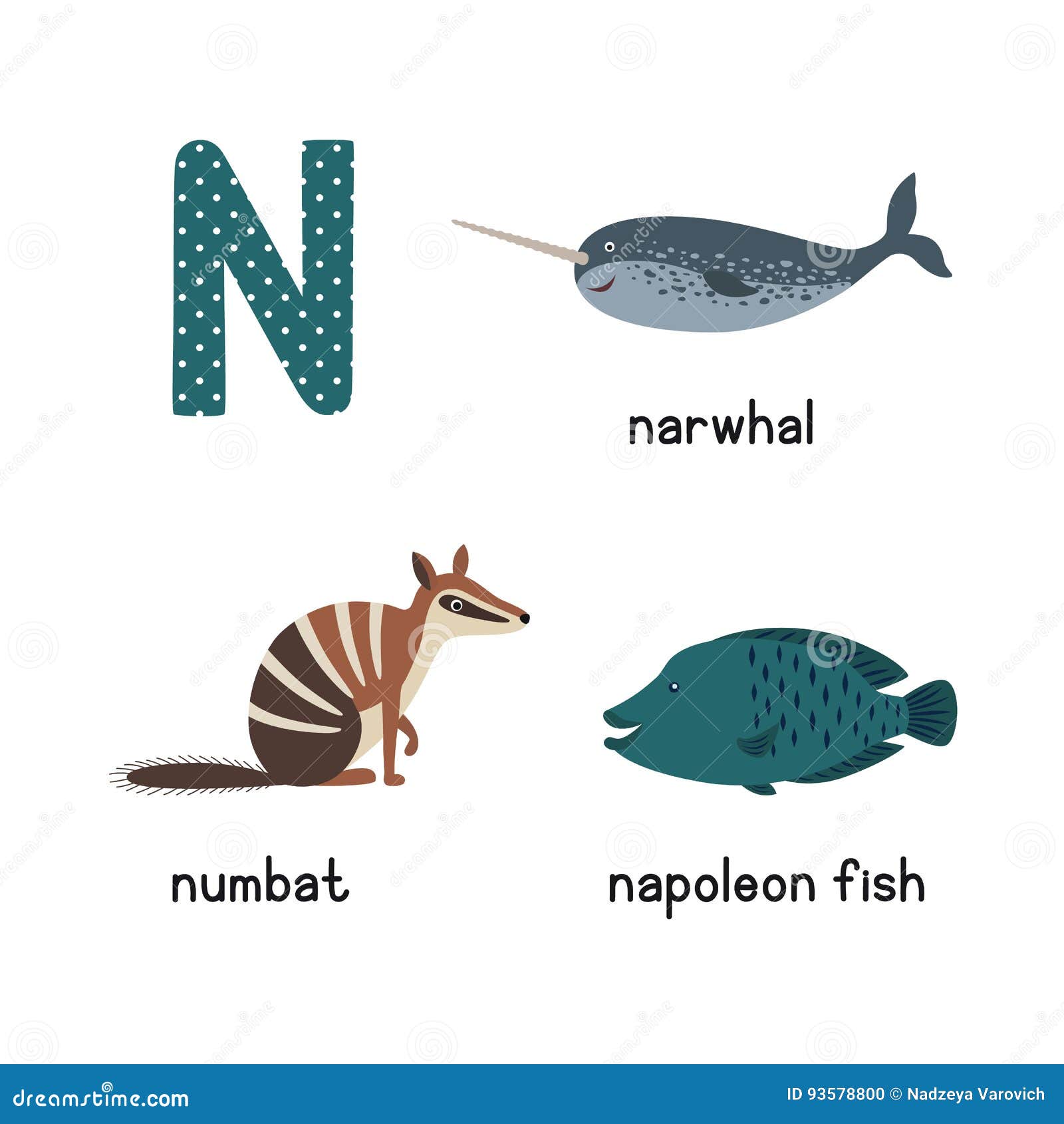 Letter N. Cartoon Alphabet for Children Stock Vector - Illustration of  nature, child: 93578800