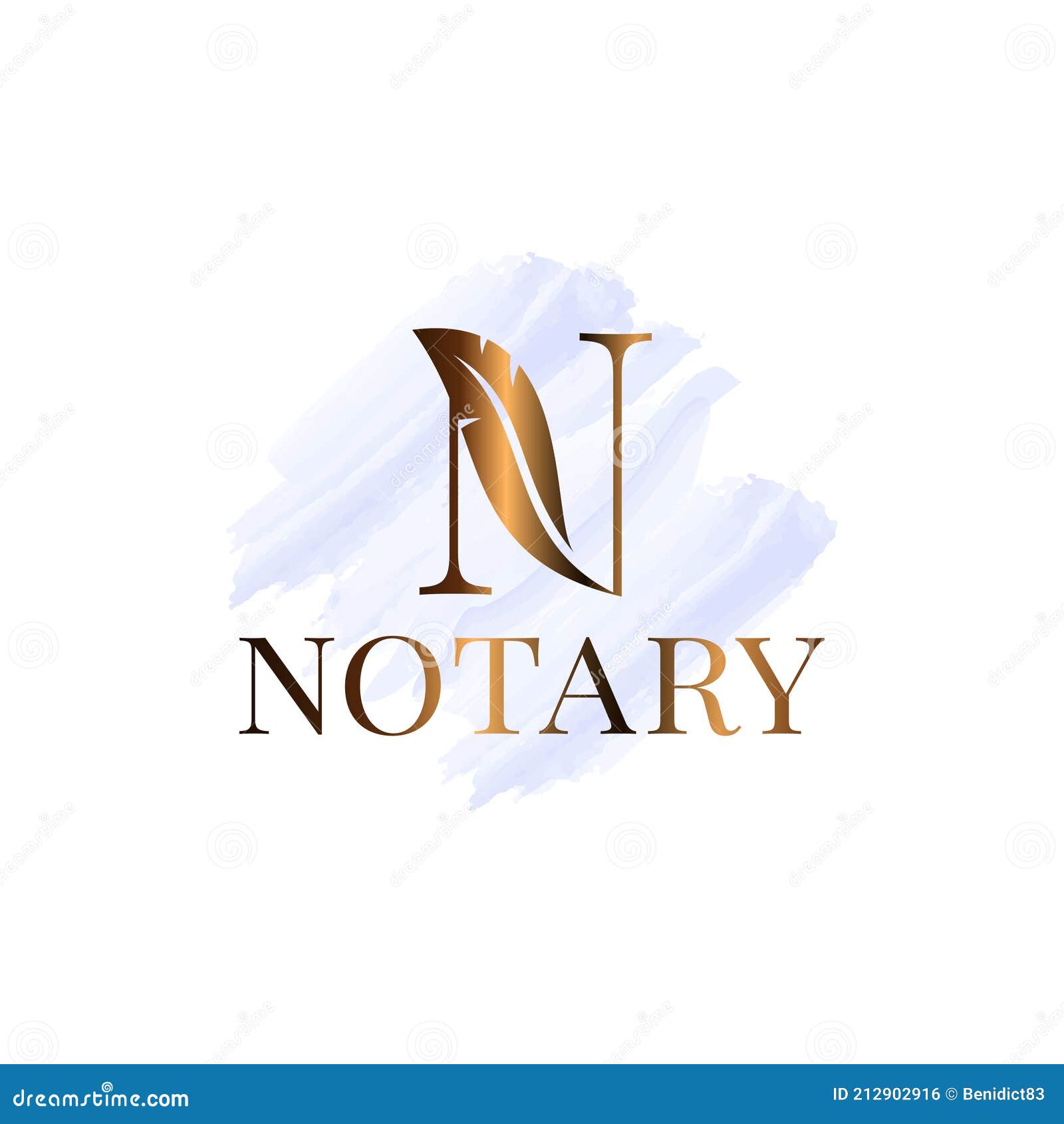 letter n with feather notary watrecolor logo
