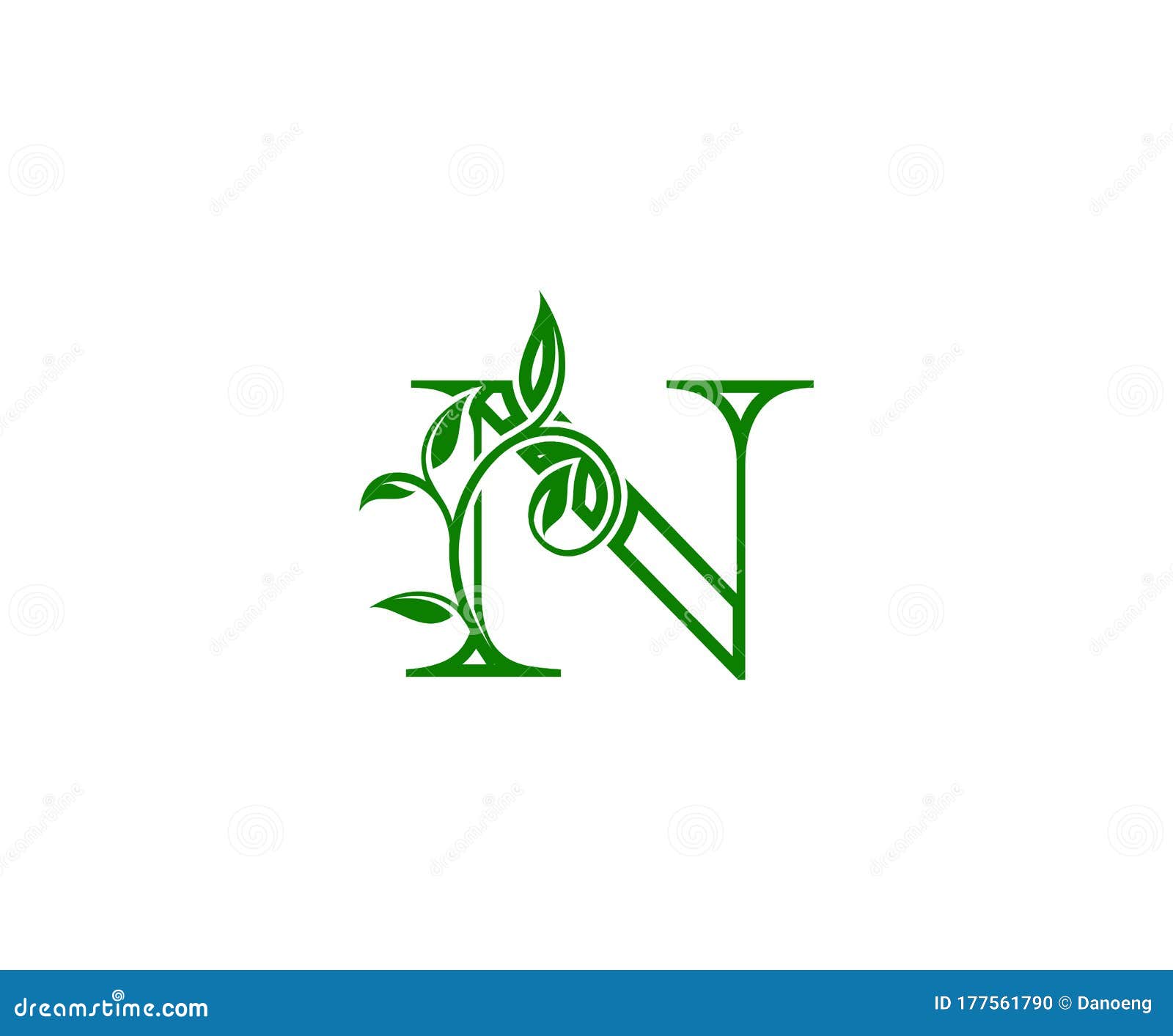 Letter Logo. N Letterontwerpvector Met Groene Kleur En Met De Bloem Getekende Groene Bladeren. Stock Illustratie - Illustration heraldisch, lijn: 177561790