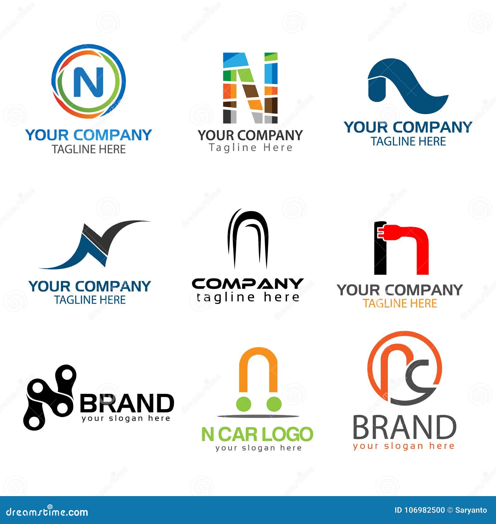 Letter N Logo Set. Set of Colorful N Letter Symbols Stock Vector ...