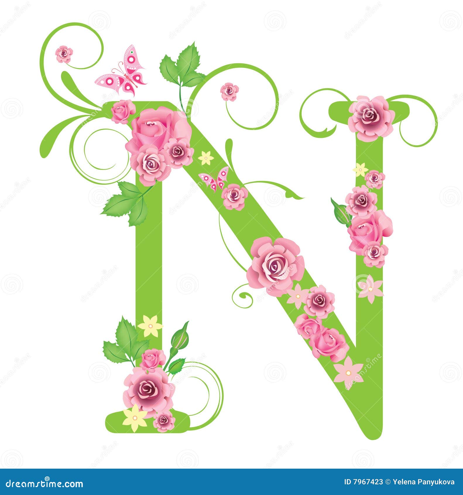 Letter N With Roses Stock Vector Illustration Of Graphic 7967423