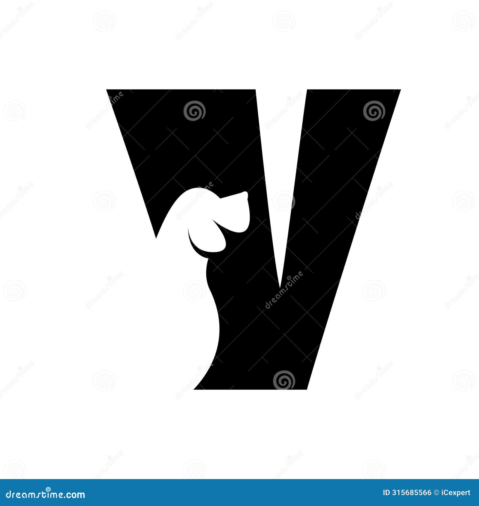v letter with a negative space dog logo