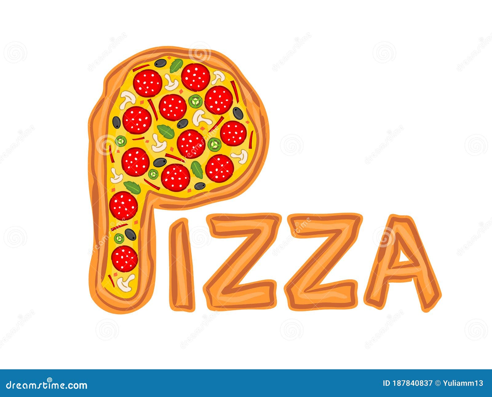 Letter P In The Form Of Pizza Logo For A Pizzeria Stock Vector Illustration Of Delicious Cheese