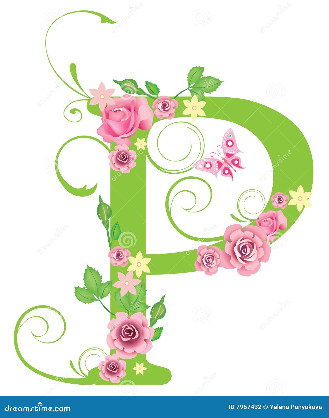 Letter P with roses stock vector. Illustration of graphic - 7967432