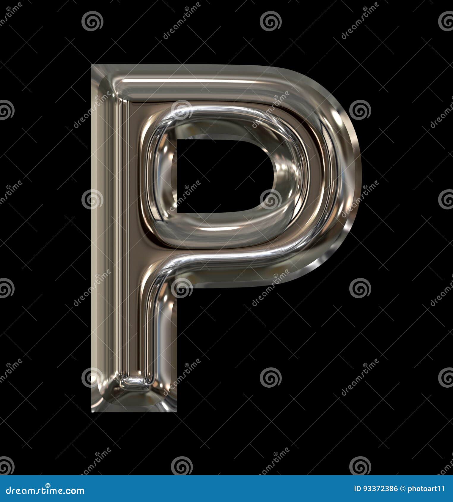 Letter P Rounded Shiny Silver Isolated on Black Stock Illustration ...