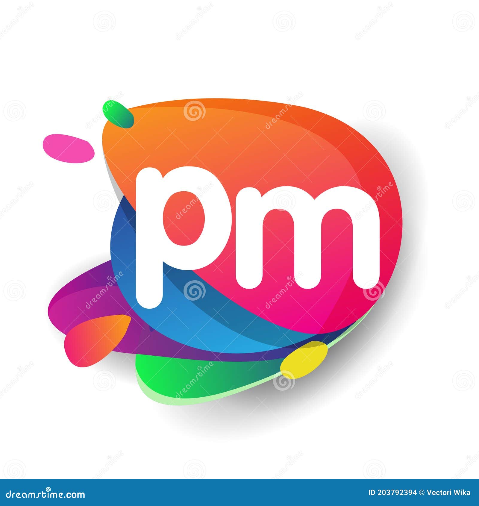 Letter PM Logo with Colorful Splash Background, Letter Combination