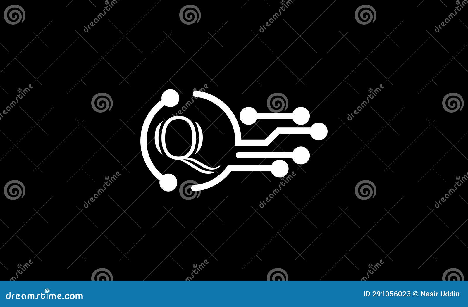letter q line alphabet  icon for business with circuit. suitable for a company