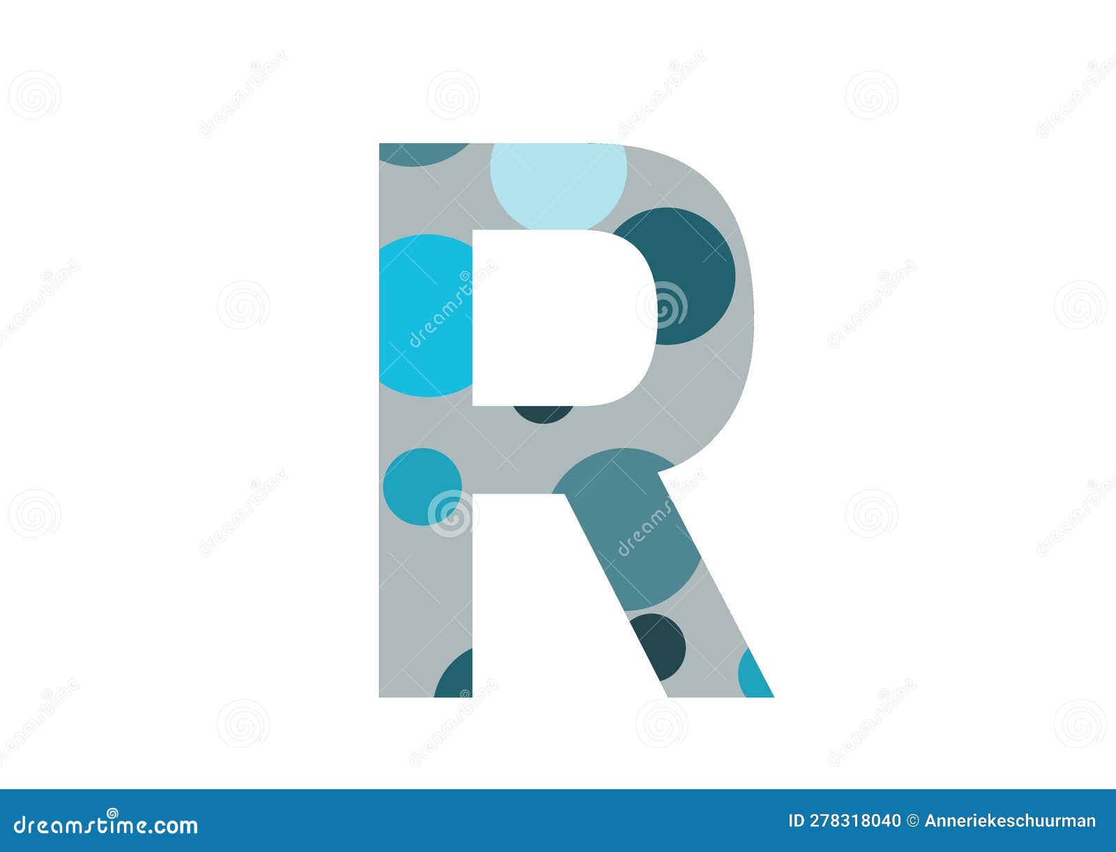 Letter R of the Alphabet Made with Several Blue Dots and a Gray