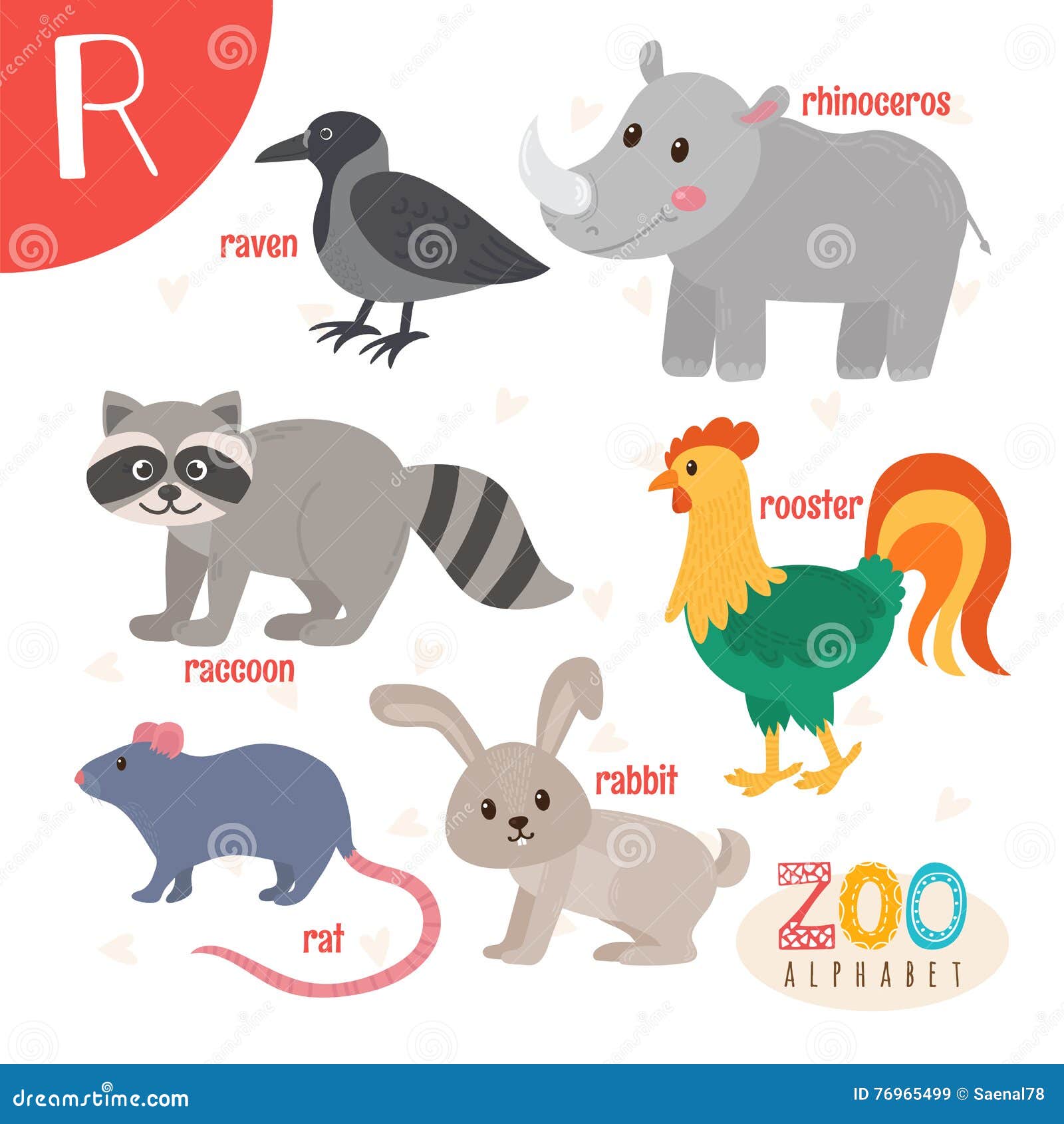 Letter R. Cute Animals. Funny Cartoon Animals In Vector. ABC Boo ...