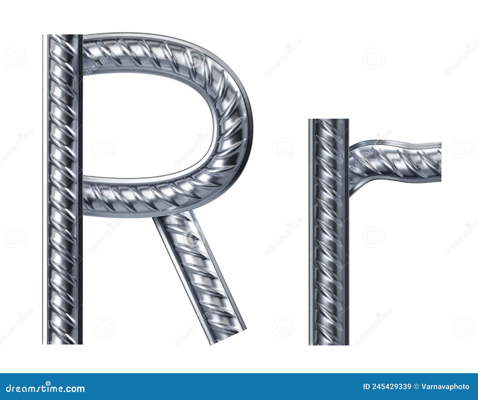 letter r. font from construction rebar. 3d render