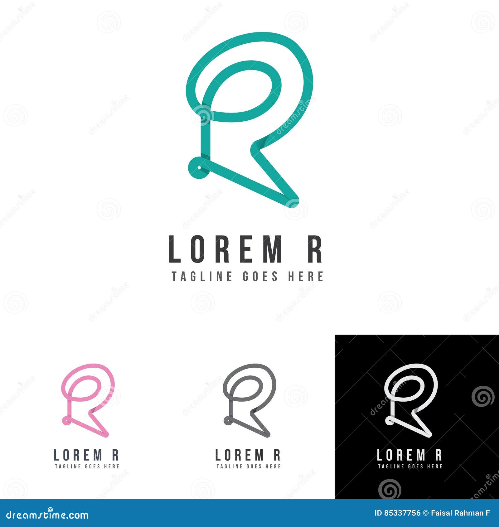 Letter R Logo Design Line Art Vector Fancy Colors Illustration