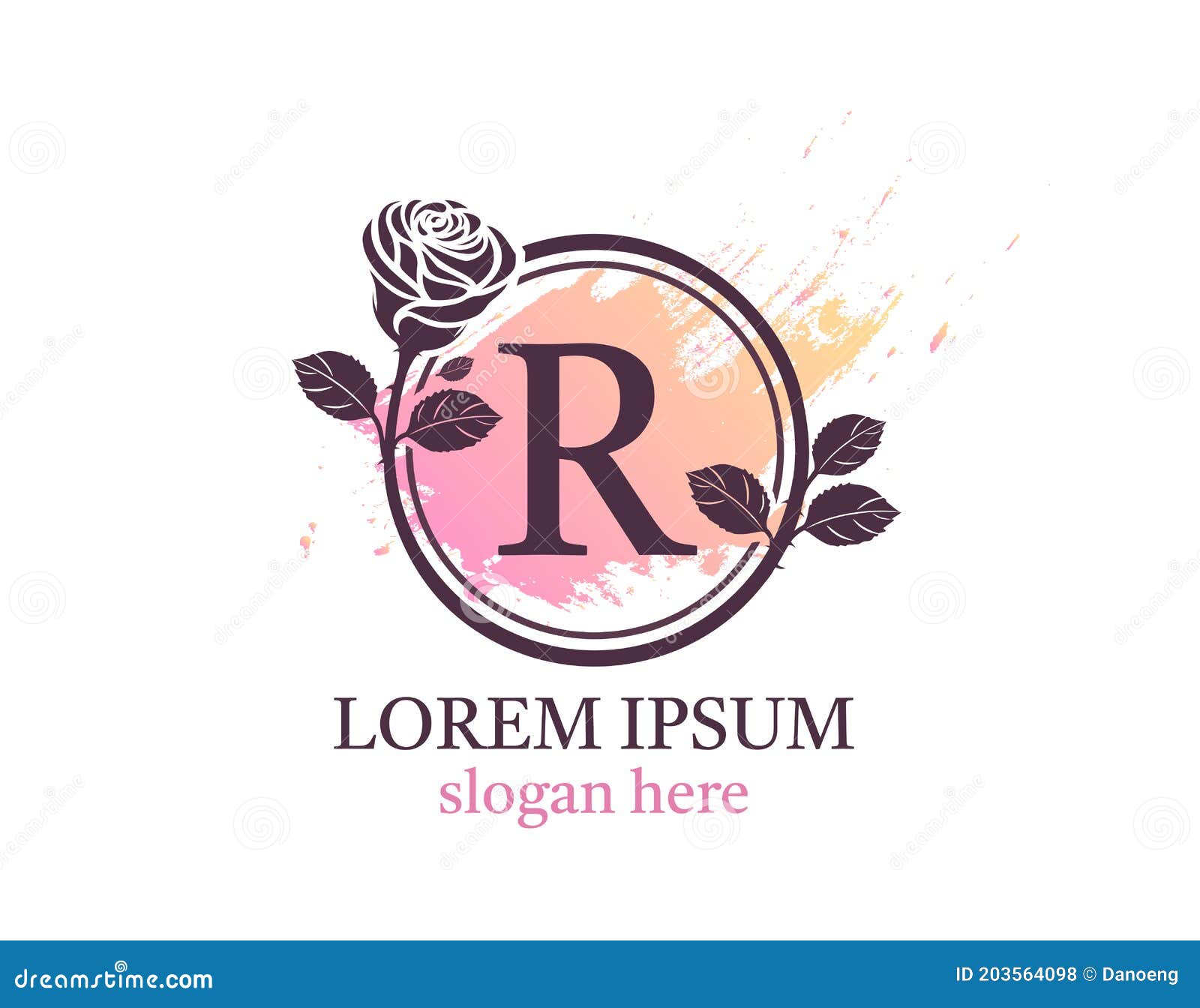 Letter R Monogram Logo. Circle Floral Style with Beautiful Roses