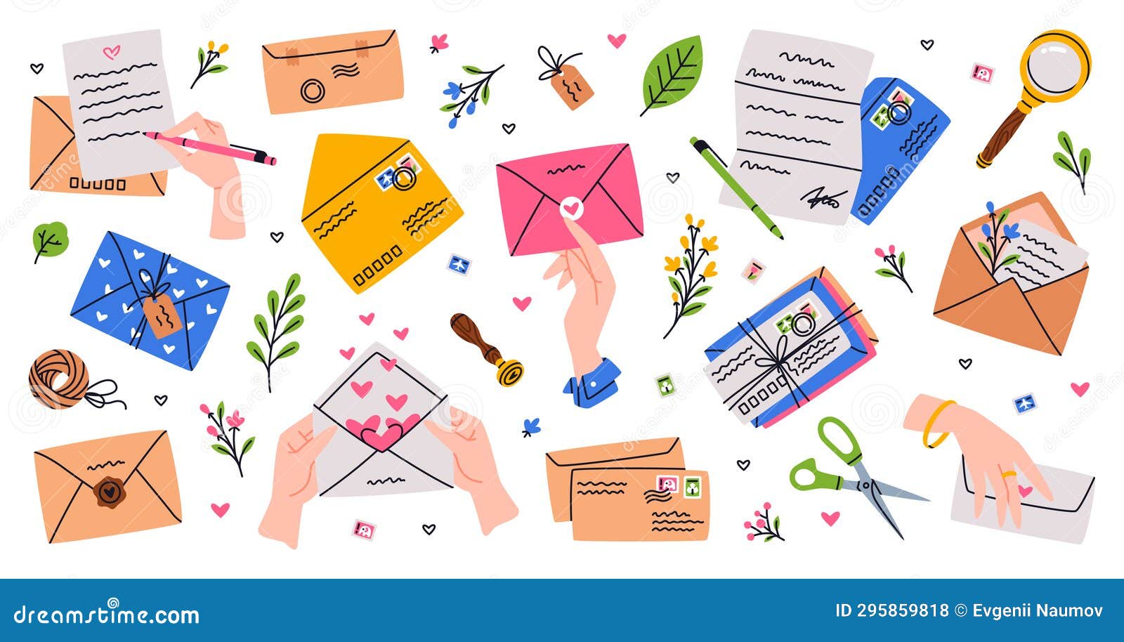 Letter Receive and Send with Envelope and Postage Stamp Vector Set