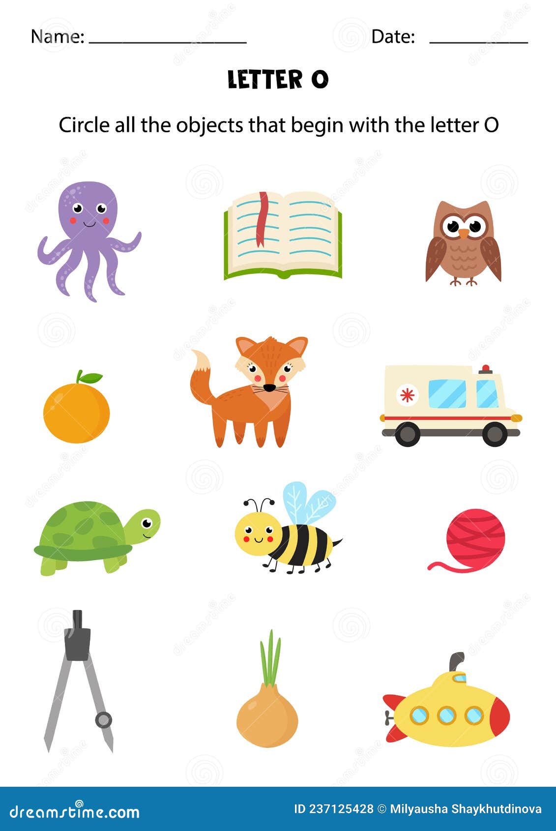 Letter Recognition for Kids. Circle All Objects that Start with O. Stock  Vector - Illustration of english, word: 237125428