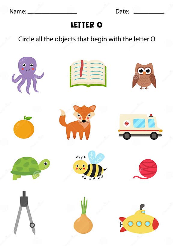 Letter Recognition for Kids. Circle All Objects that Start with O