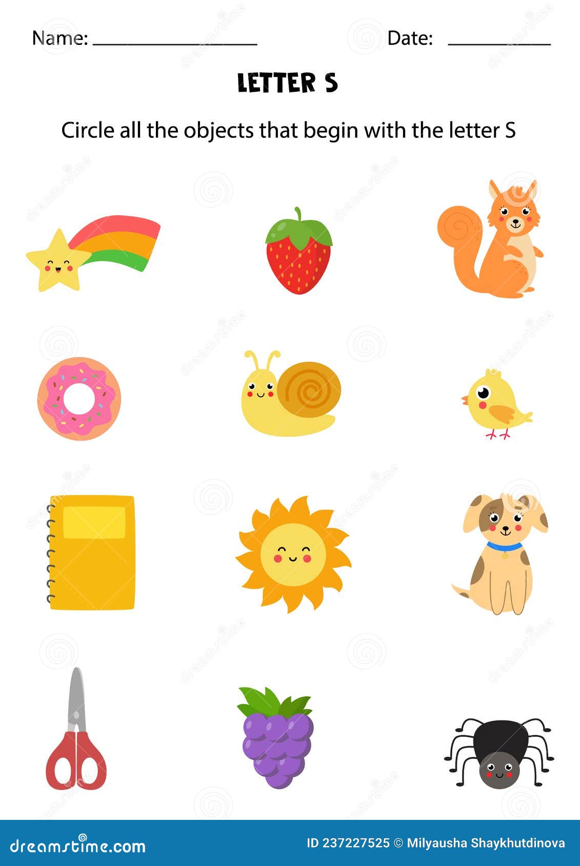 Letter Recognition for Kids. Circle All Objects that Start with S. Stock  Vector - Illustration of cartoon, grape: 237227525