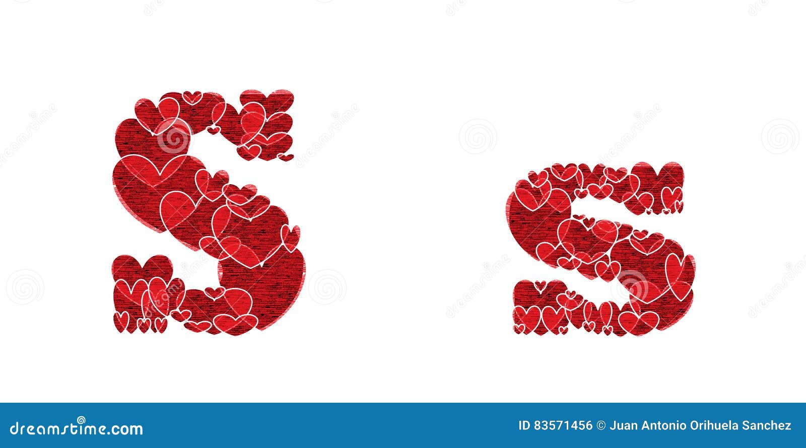 Letter S of Alphabet Made from Hearts Stock Illustration ...
