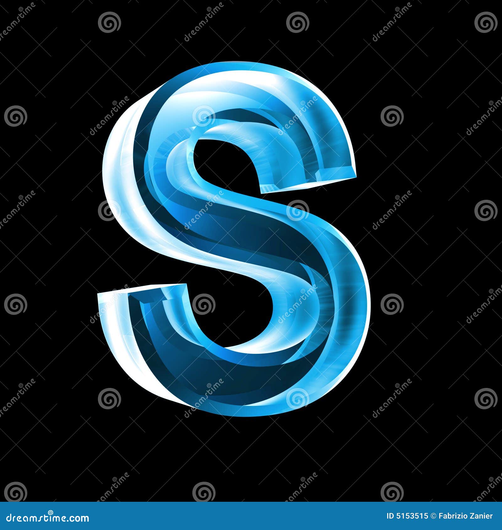 S in blue glass 3D stock illustration. Illustration of black - 5153515