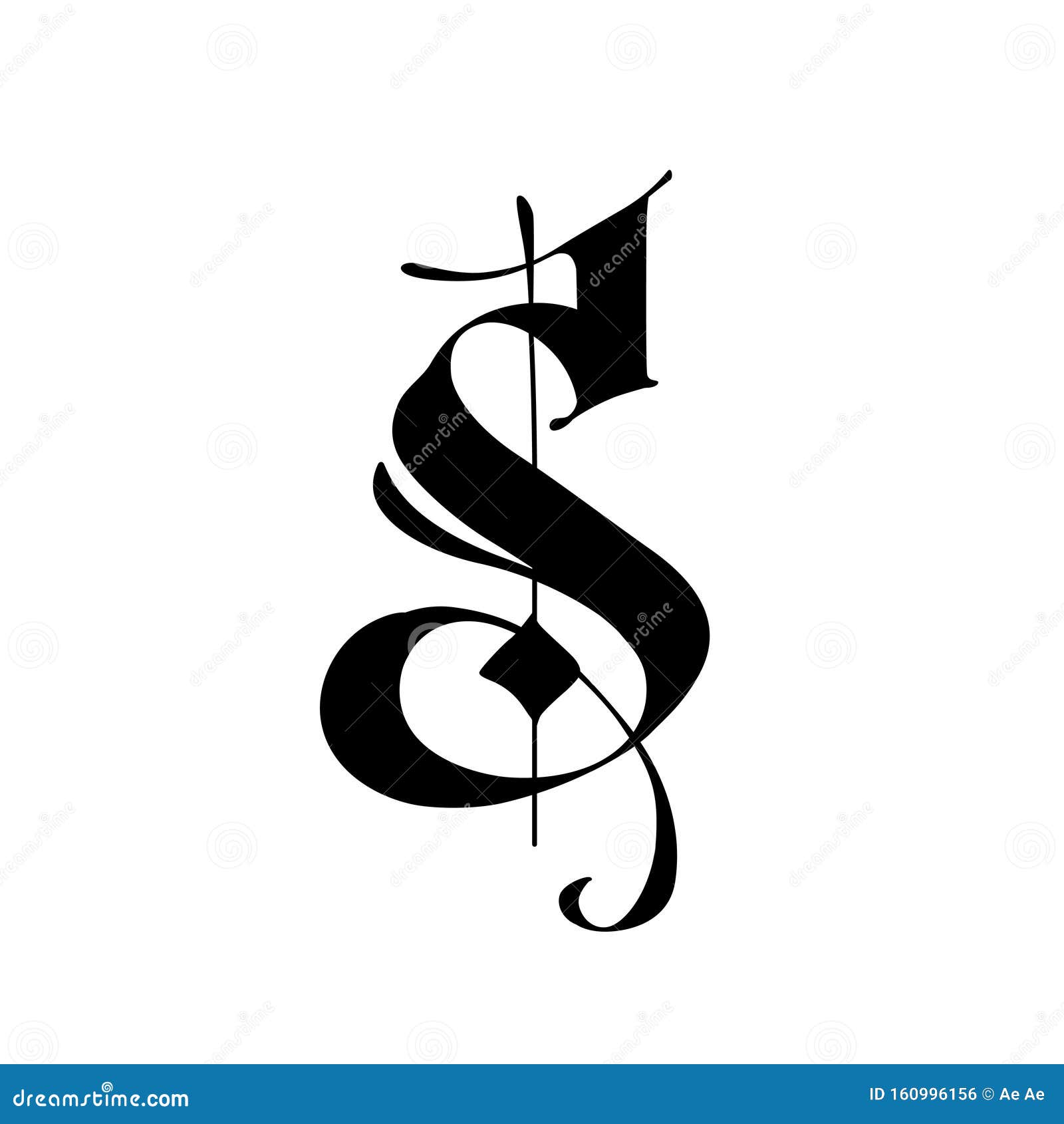 Letter S, in the Gothic Style. Vector. Alphabet. the Symbol is Isolated