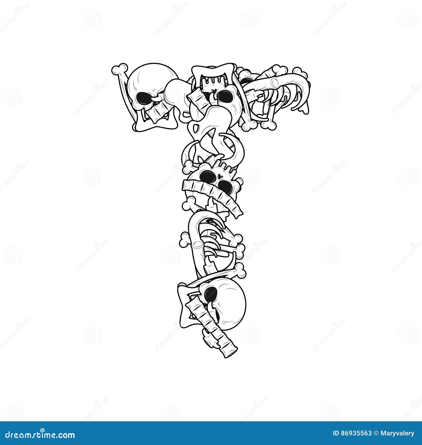 Letter T Skeleton Bones Font Anatomy Of An Alphabet Symbol Dea