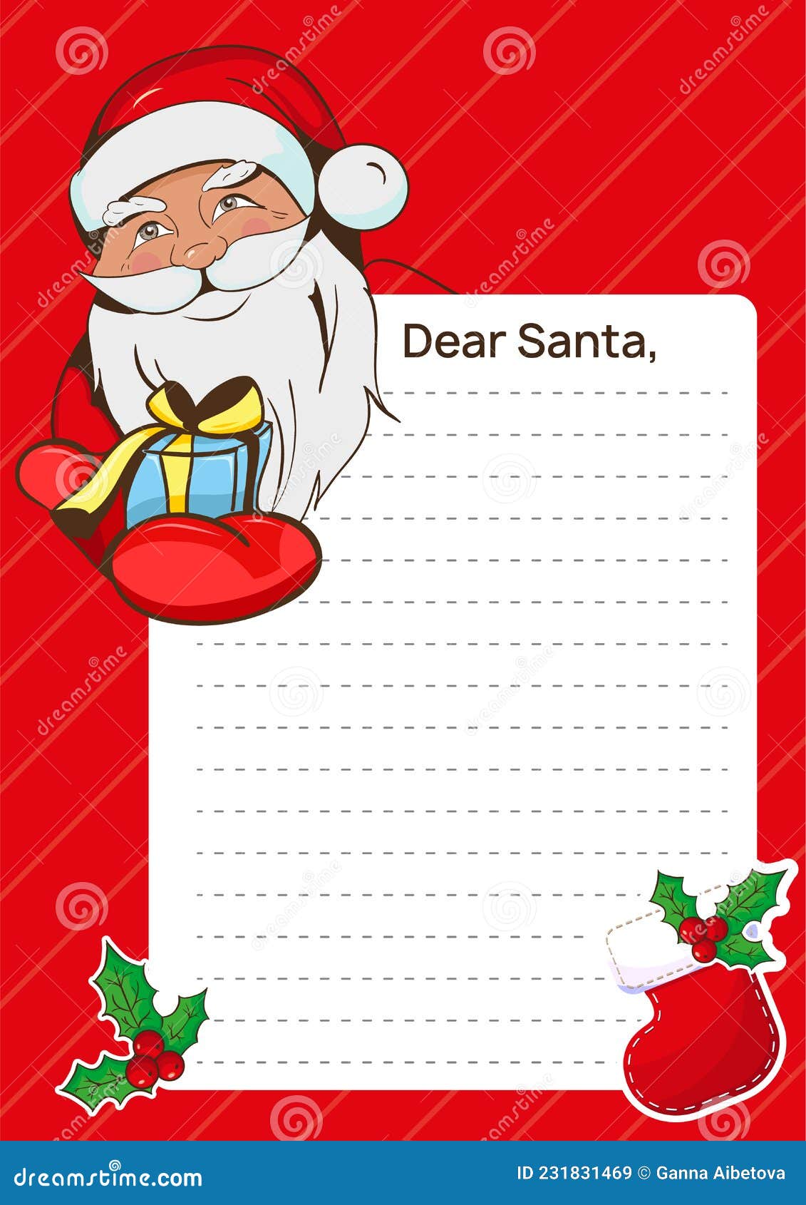 Letter To Santa Claus. Template with Santa Portrait and Space for ...