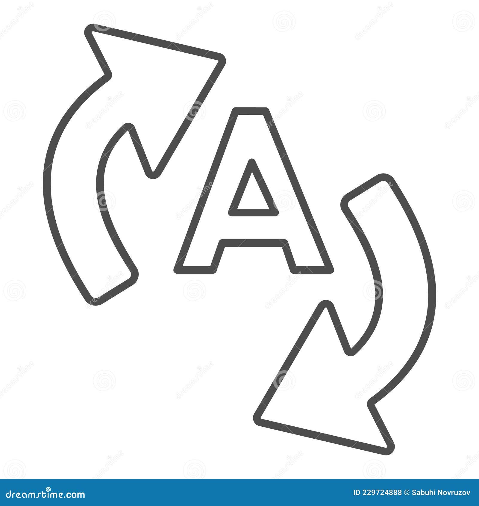 letter a with two arrows, translation thin line icon, linguistics concept, interpretation  sign on white