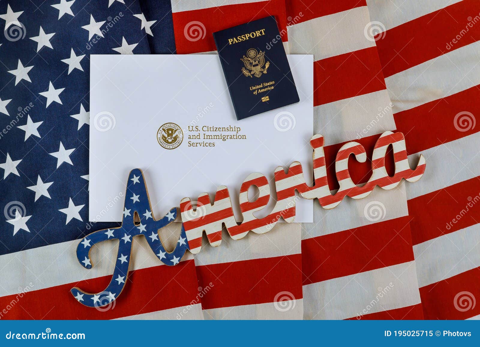 Letter from U.S. Citizenship and Immigration Services of naturalization with U.S. flag