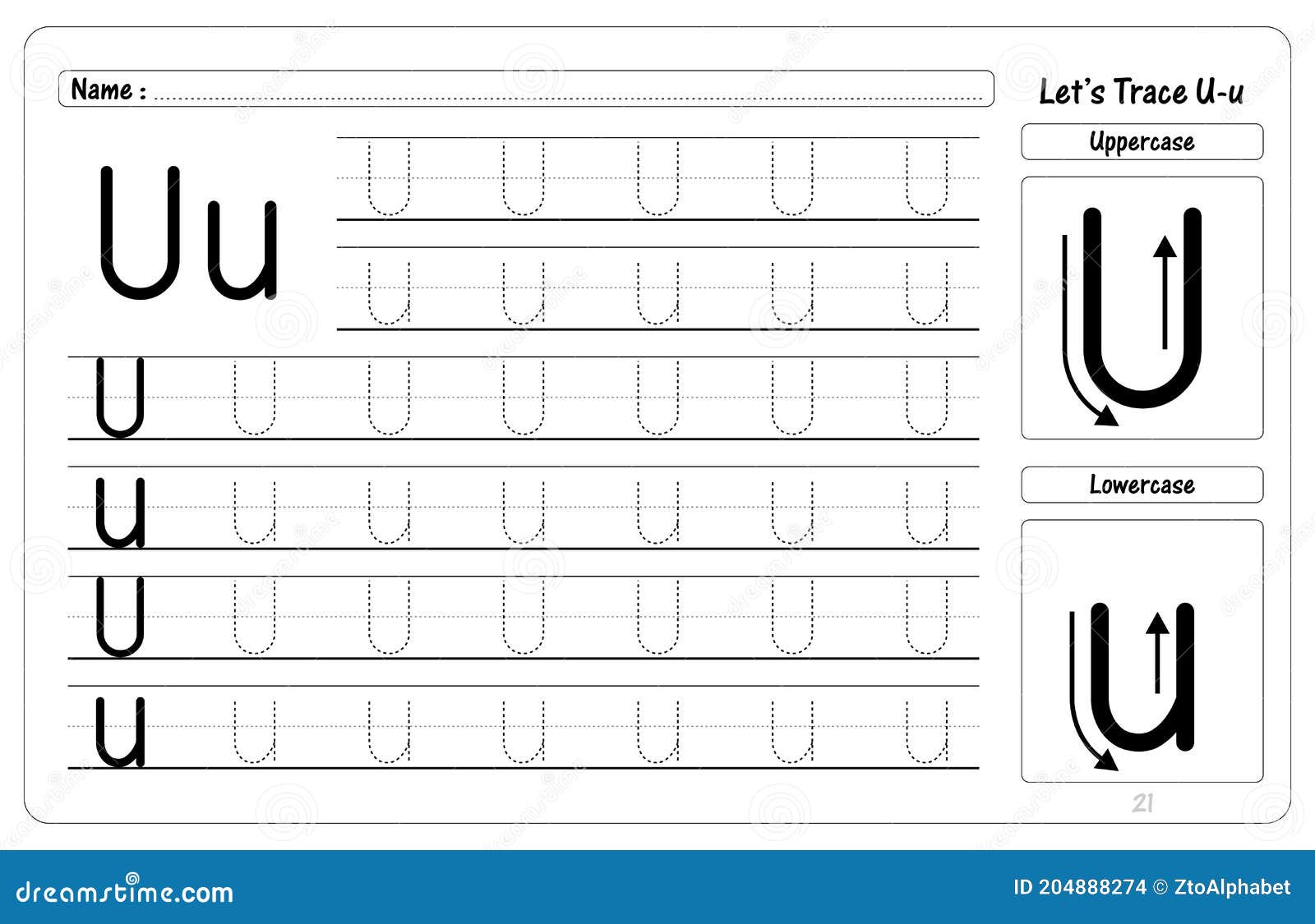 Letter U Tracing and Writing Worksheets Stock Vector