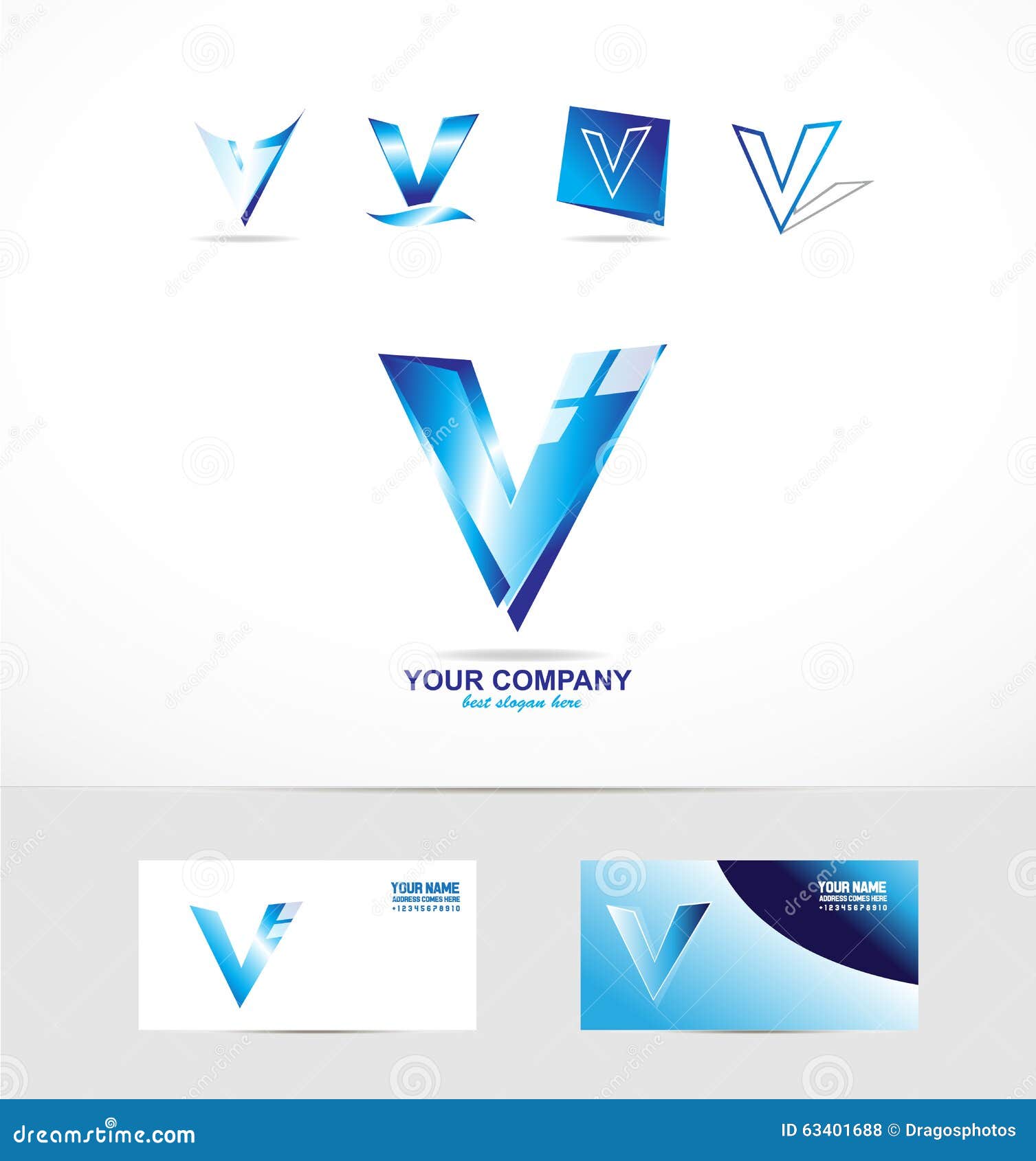 White blue alphabet letter v logo company icon Vector Image