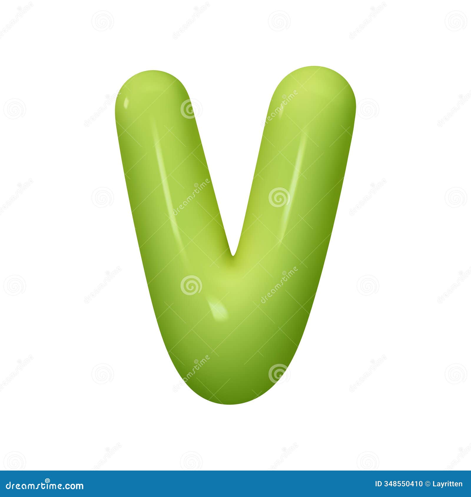 letter v. letter sign green color. realistic 3d  in cartoon balloon style.  on white background. 