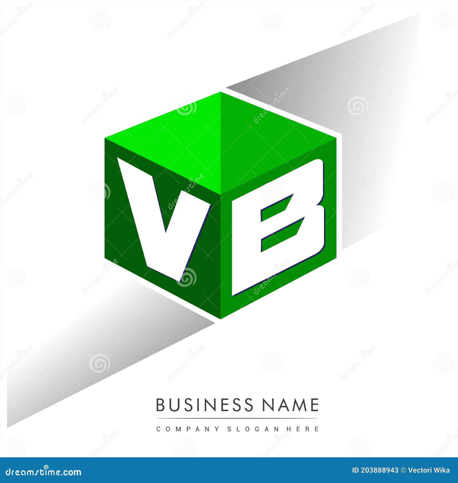 letter vb logo in hexagon  and green background, cube logo with letter  for company identity