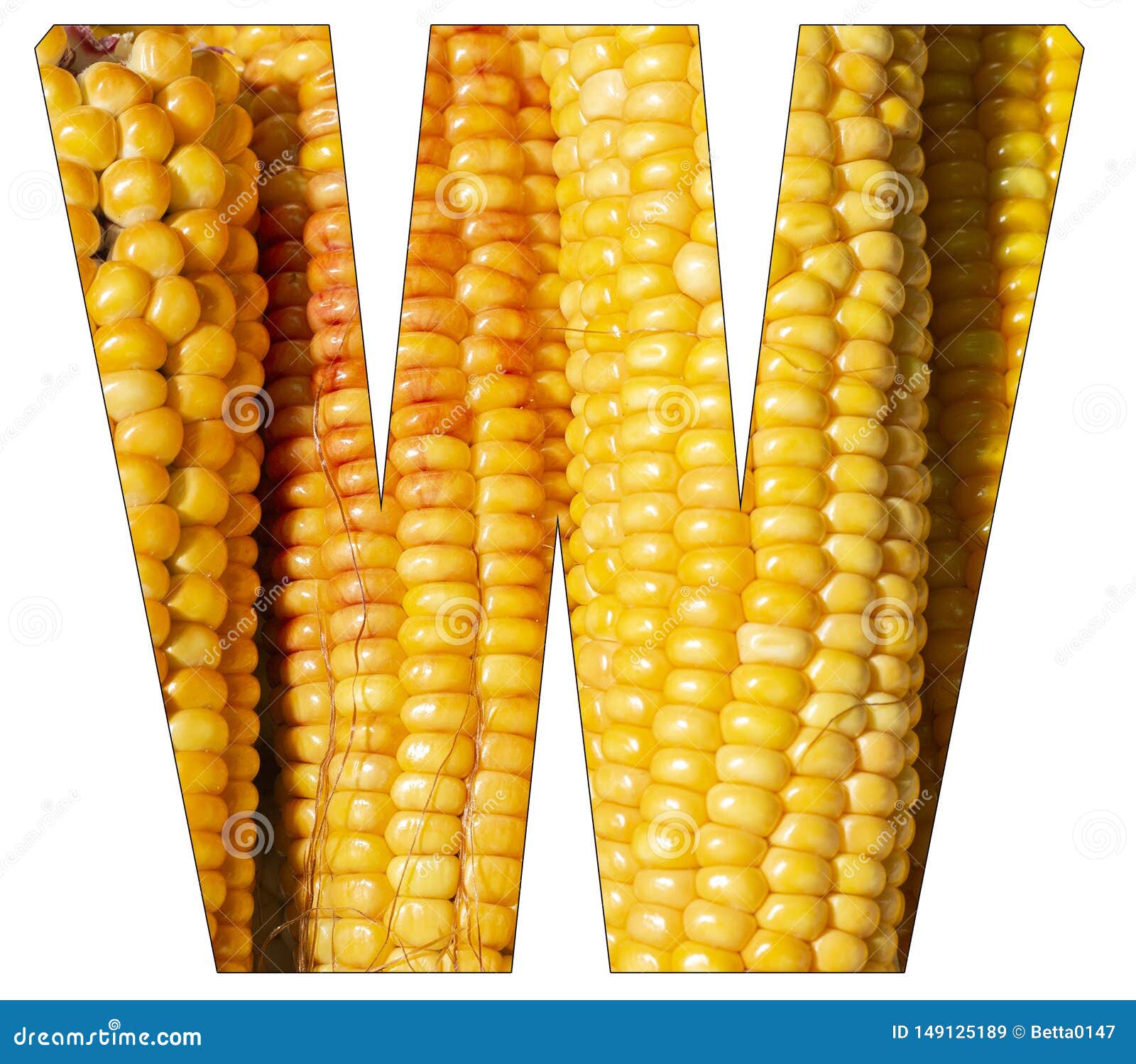 Letter W of the Alphabet, with Texture of Corn Stock Image Image of