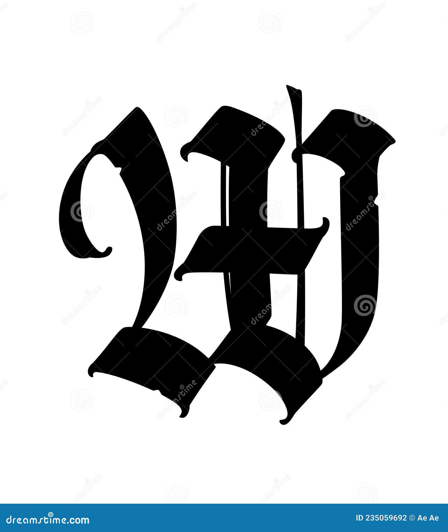 Letter W in the Gothic Style. Vector. Alphabet. the Symbol is Isolated ...