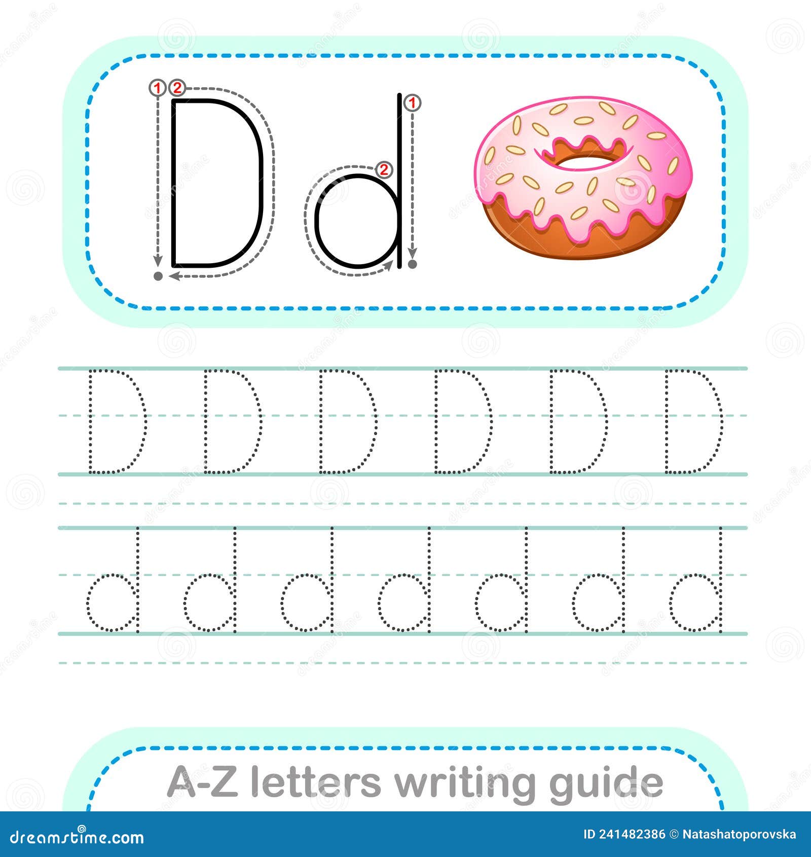 letter writing guide. worksheet tracing letters d. uppercase and lowercase letter english alphabet