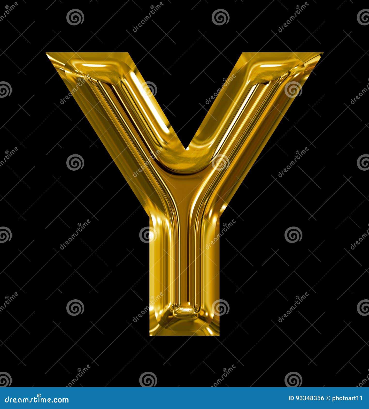 Letter Y Rounded Shiny Golden Isolated on Black Stock Illustration ...