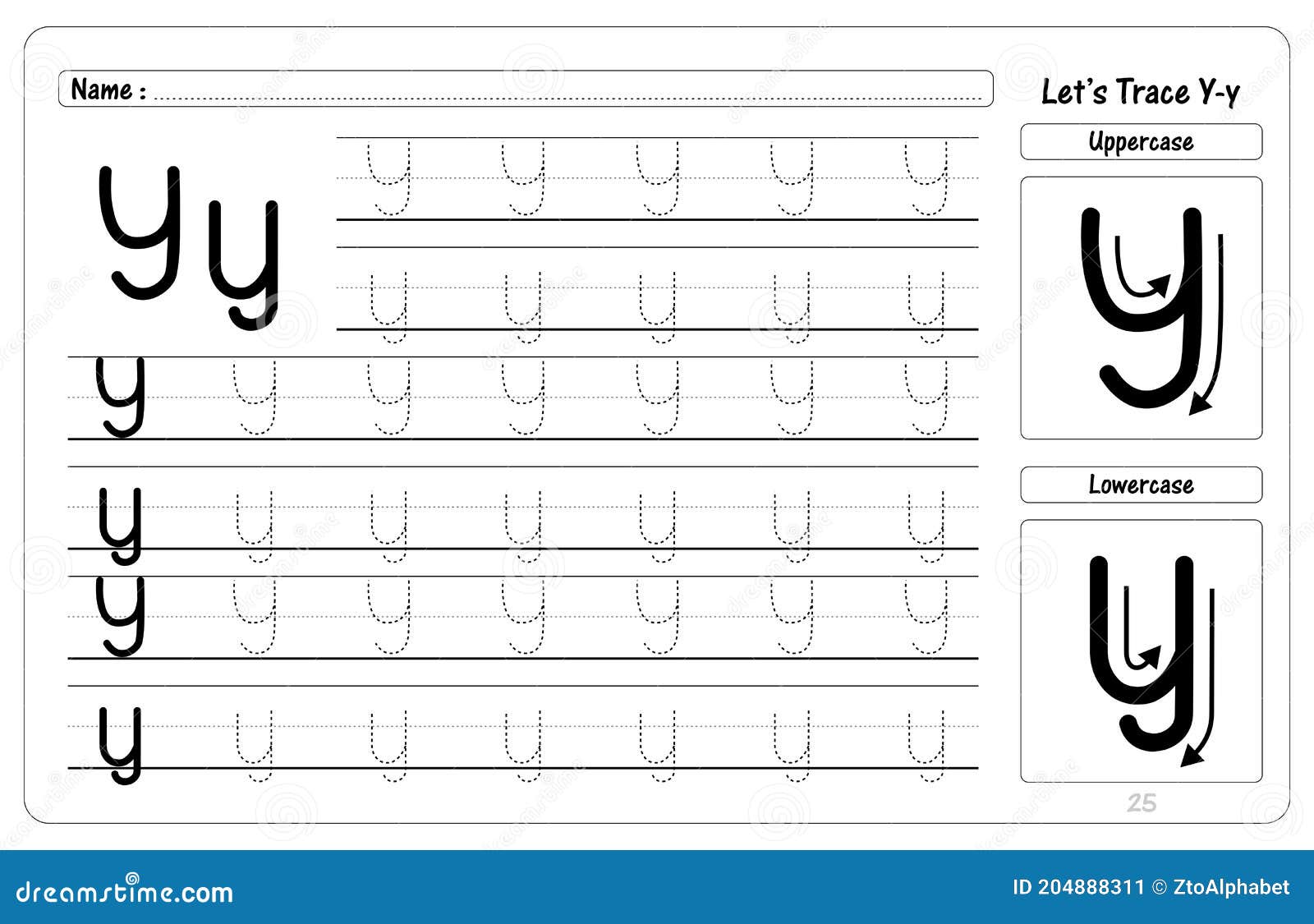 Letter Y Tracing and Writing Worksheets Stock Vector