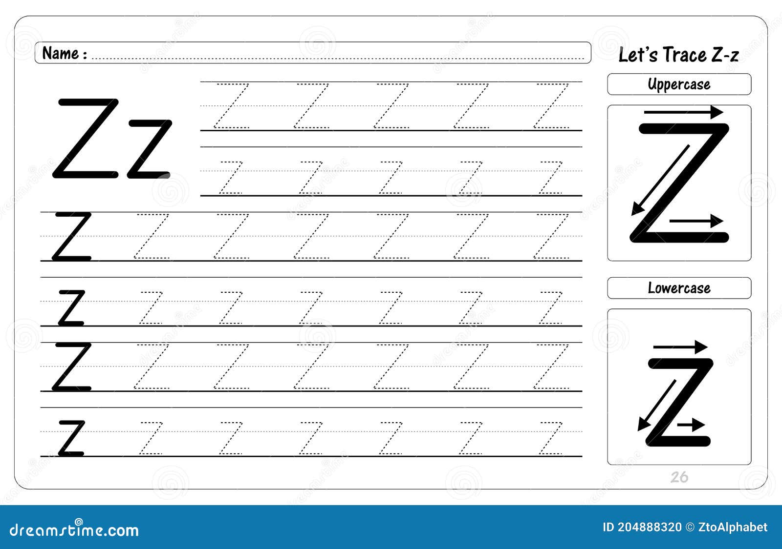 letter z tracing and writing worksheets stock vector illustration of education educate 204888320