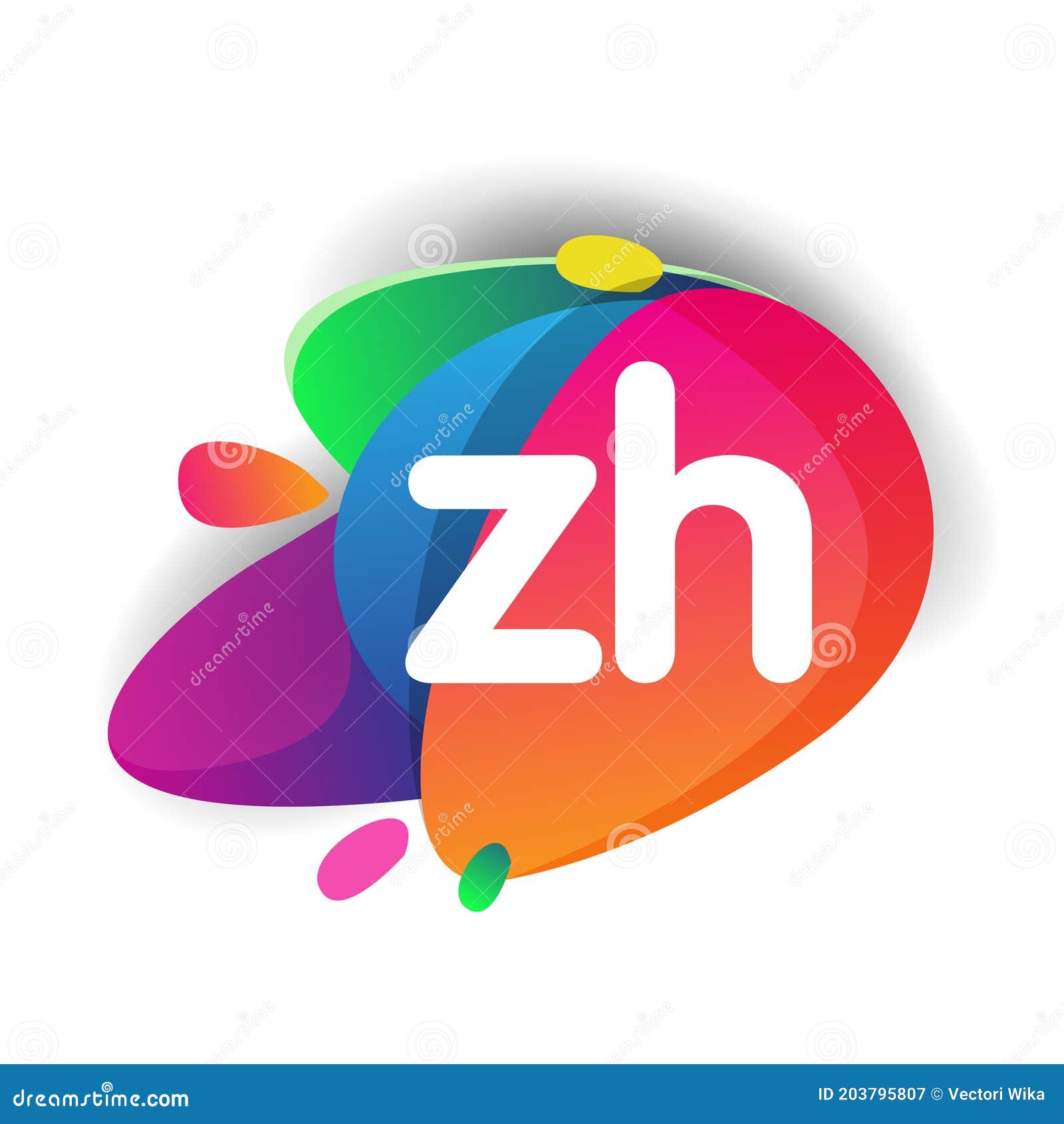 letter zh logo with colorful splash background, letter combination logo  for creative industry, web, business and company
