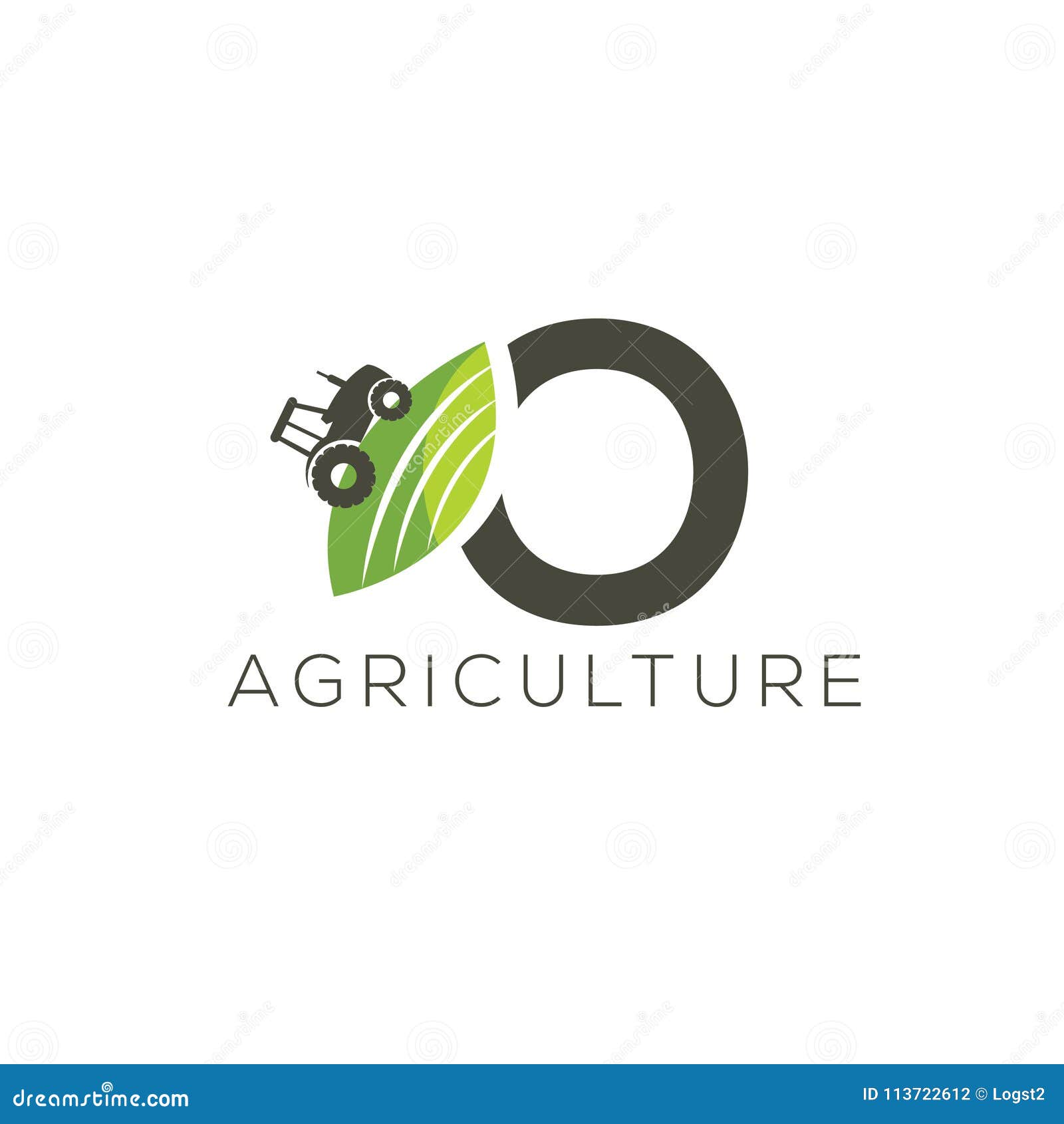 Lettera O di logo di agricoltura Icona del trattore Emblema dell'alimento verde. Lettera O di logo di agricoltura Bio- logo Icona del trattore