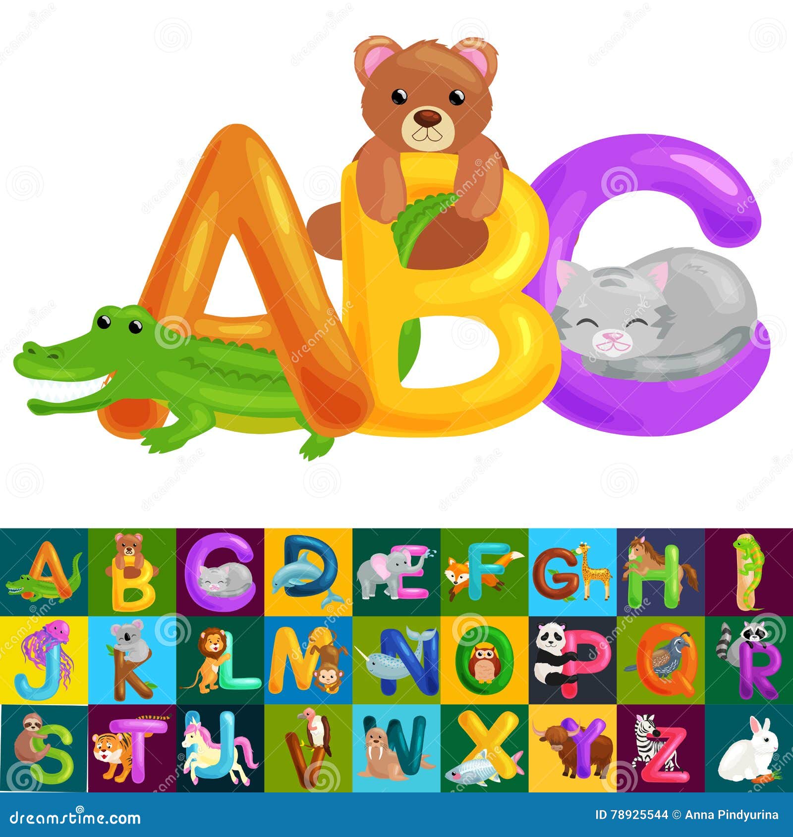 Lettere Animali Di Abc Per Istruzione Di Alfabeto Dei Bambini Di Asilo O Della Scuola Illustrazione Vettoriale Illustrazione Di Libro Bambini