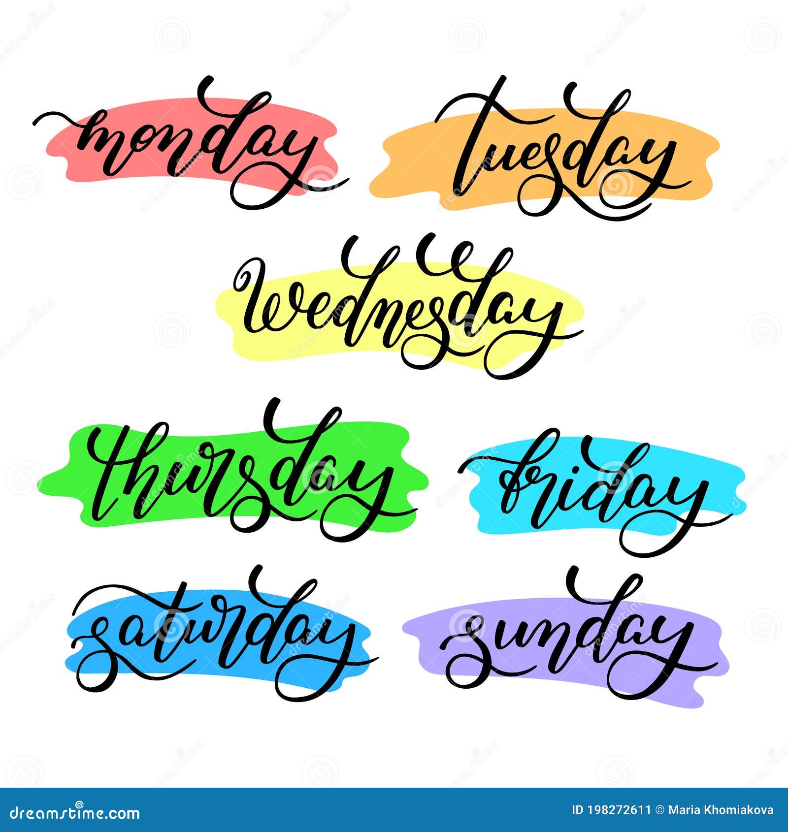 Lettering Days of the Week - Monday, Tuesday, Wednesday, Thursday ...
