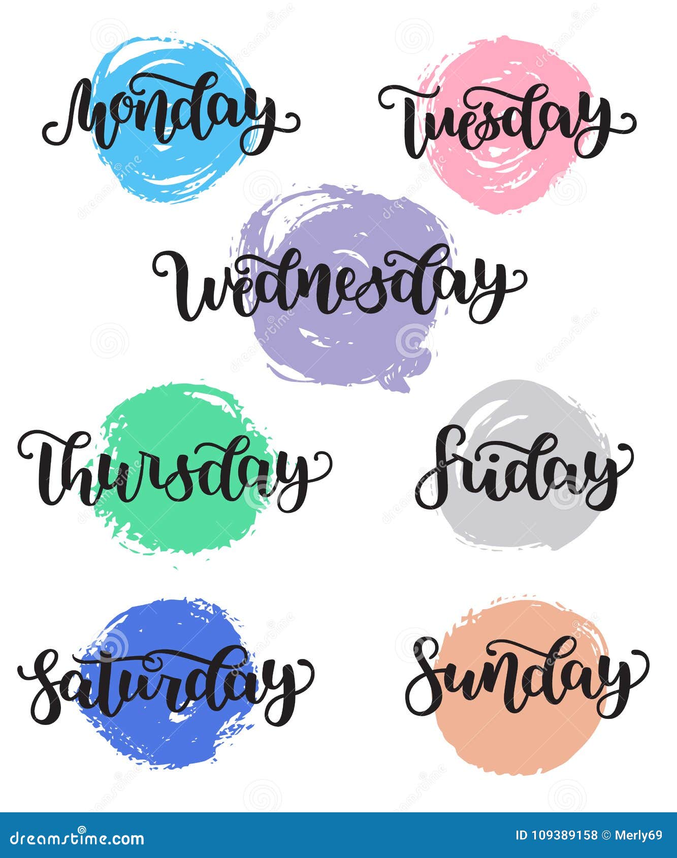 Days of the week in lettering. Monday, Tuesday, Wednesday, Thursday,  Friday, Saturday, Sunday. 13744520 Vector Art at Vecteezy