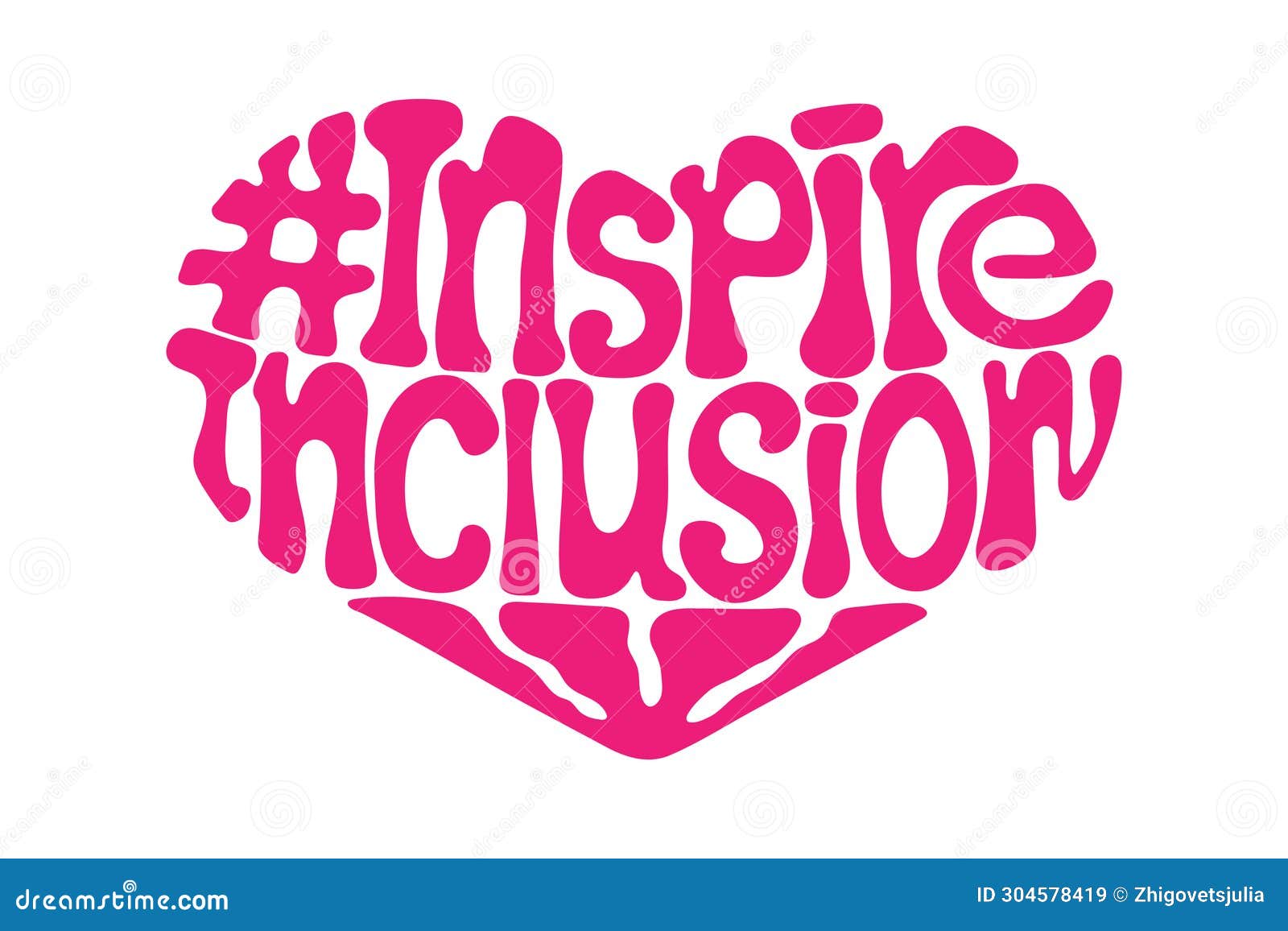 lettering  of international women's day 2024 in heart . iwd inspireinclusion quote in retro style.