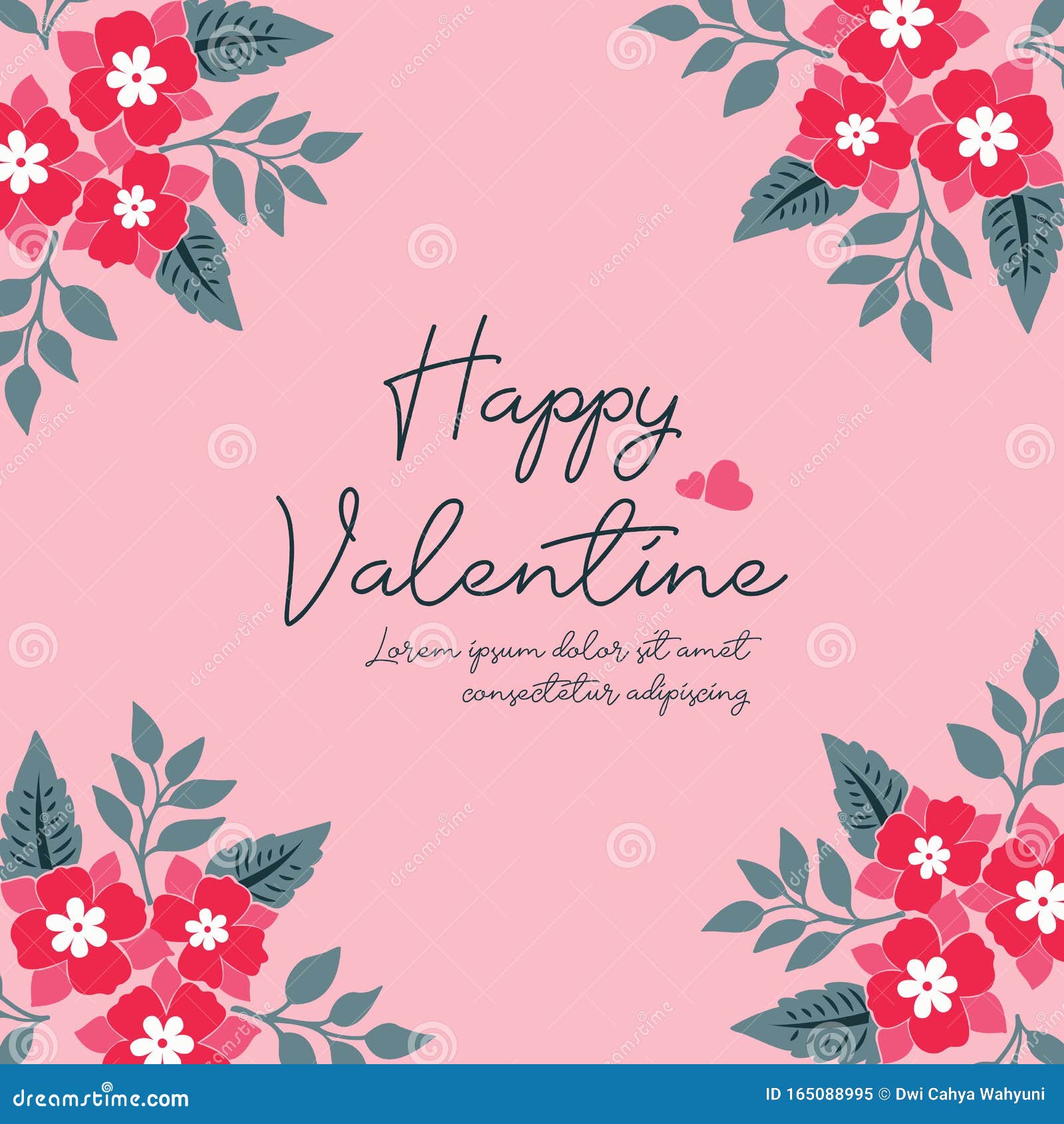 Lettering Element Valentine Day, with Pattern Art of Leaf Flower Frame