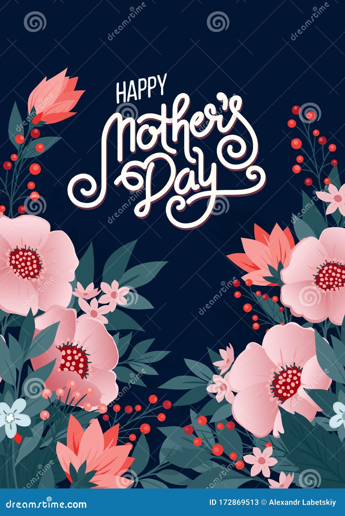 Lettering Happy Mothers Day Beautiful Greeting Card. Bright Vector ...